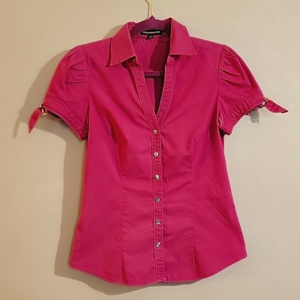 Express Design Studio Womans  Pink Fitted Button Down Shirt, Size: XS